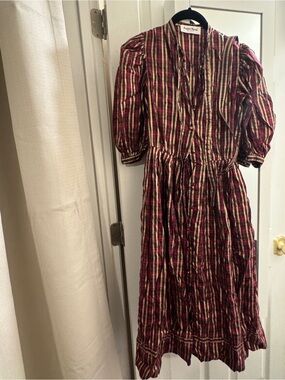 Albert Nipon Burgundy Plaid Maxi Dress